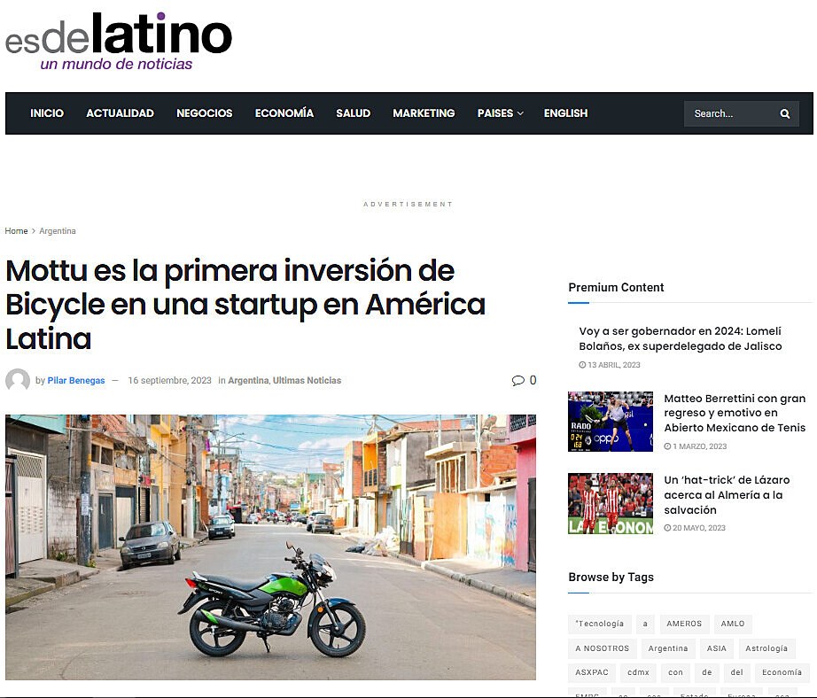 Mottu es la primera inversión de Bicycle en una startup en América Latina